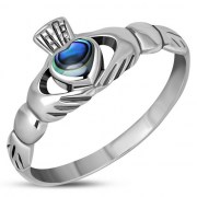Abalone Celtic Claddagh Silver Ring, r272